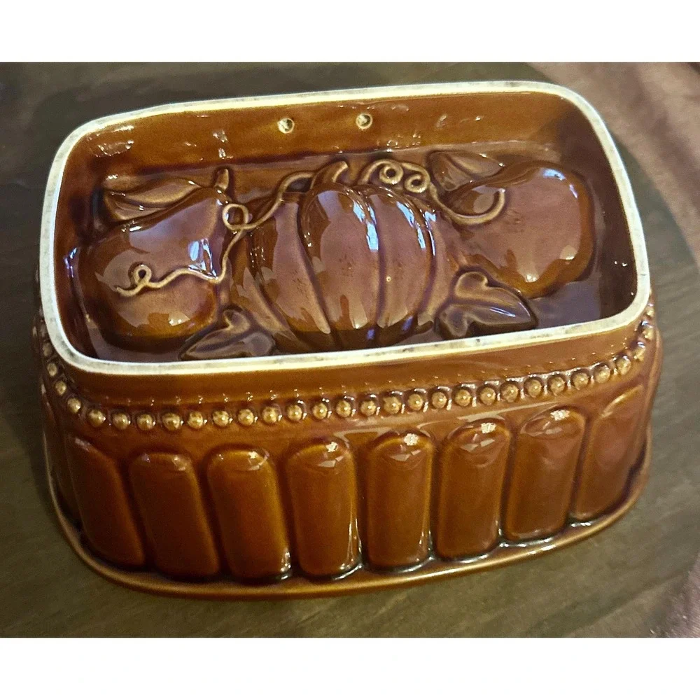 Vintage Williams Sonoma Autumn Harvest Loaf Pan Brown Glazed Ceramic